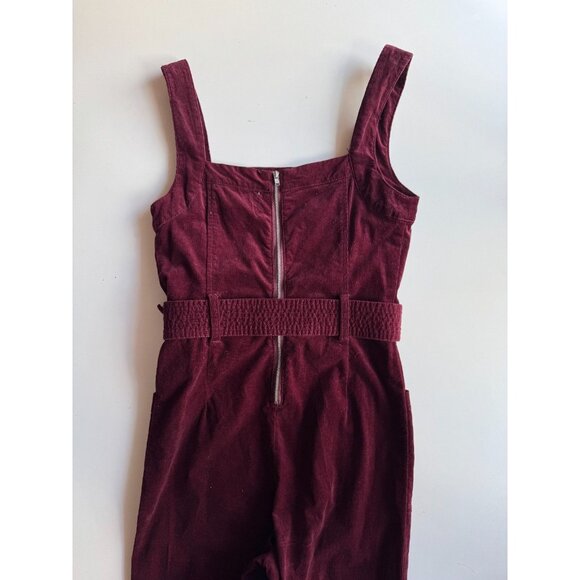 PILCRO Dark Purple Cotton Corduroy Belted Boot Leg Overalls Jumpsuit, Size 2 - Picture 9 of 14